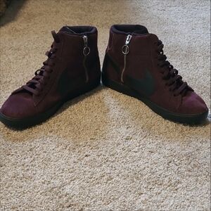 Women's Nike Burgundy and Black High-Top Sneakers